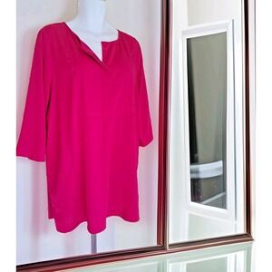 Joan Rivers Popover Tunic Top 2X Fuchsia Side Pockets 3/4 Sleeve Poly Spandex